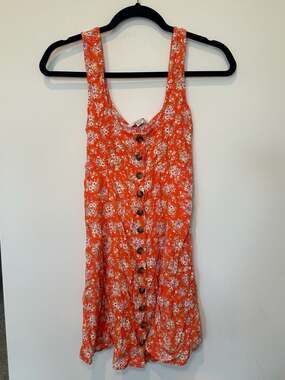 American Eagle Orange Floral Print Button Front Tie Waist Romper Size XS